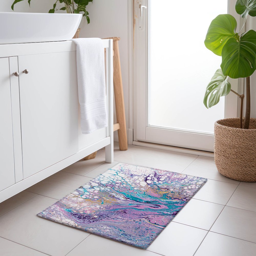 Premium Machine Washable Mayfield  Periwinkle 1'8" x 2'6" Rug. Picture 5