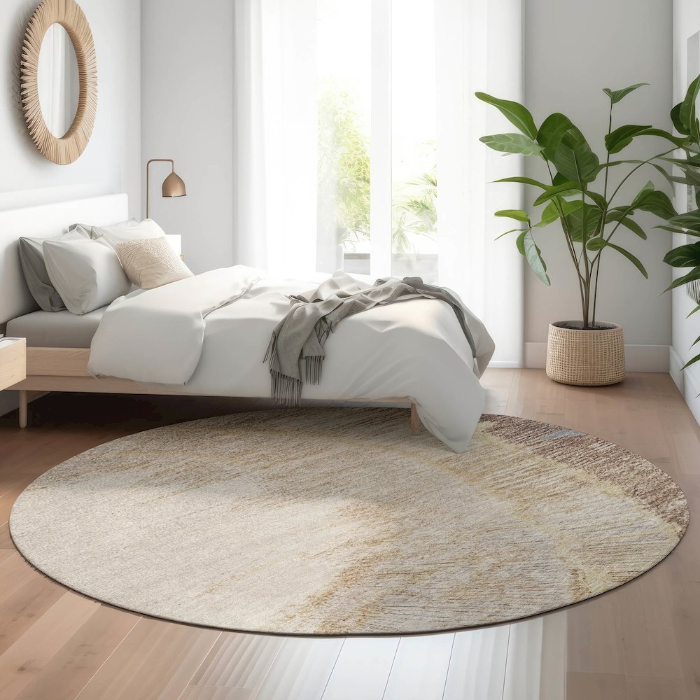 Premium Machine Washable Mayfield  Brown 8' x 8' Round Rug. Picture 5
