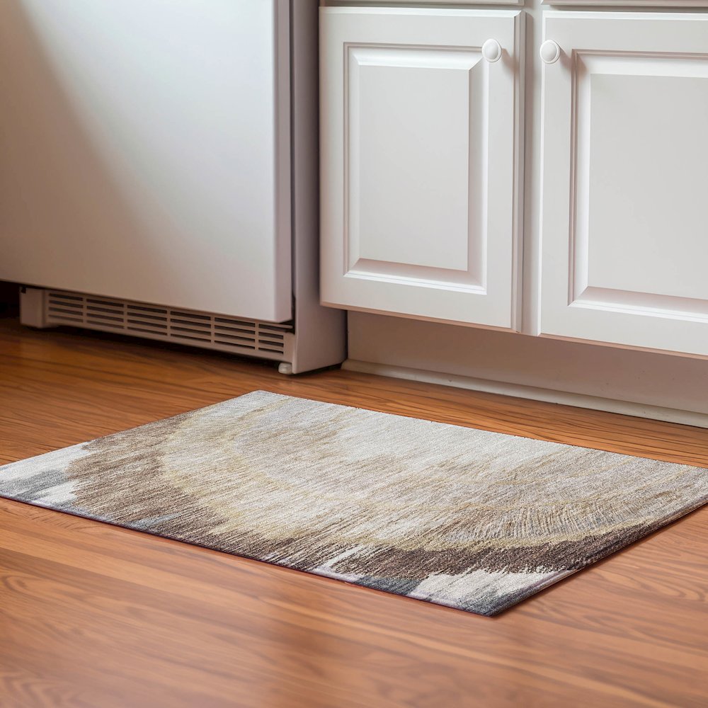 Premium Machine Washable Mayfield  Brown 1'8" x 2'6" Rug. Picture 5