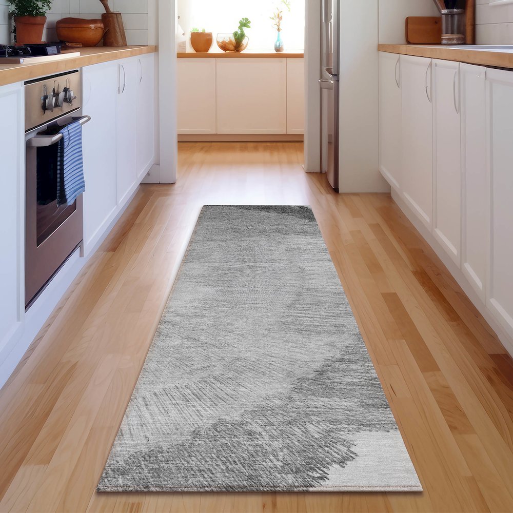 Premium Machine Washable Mayfield  Gray 2'3" x 7'6" Runner Rug. Picture 5