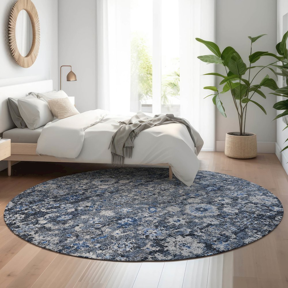 Premium Machine Washable Mayfield  Blue 8' x 8' Round Rug. Picture 5