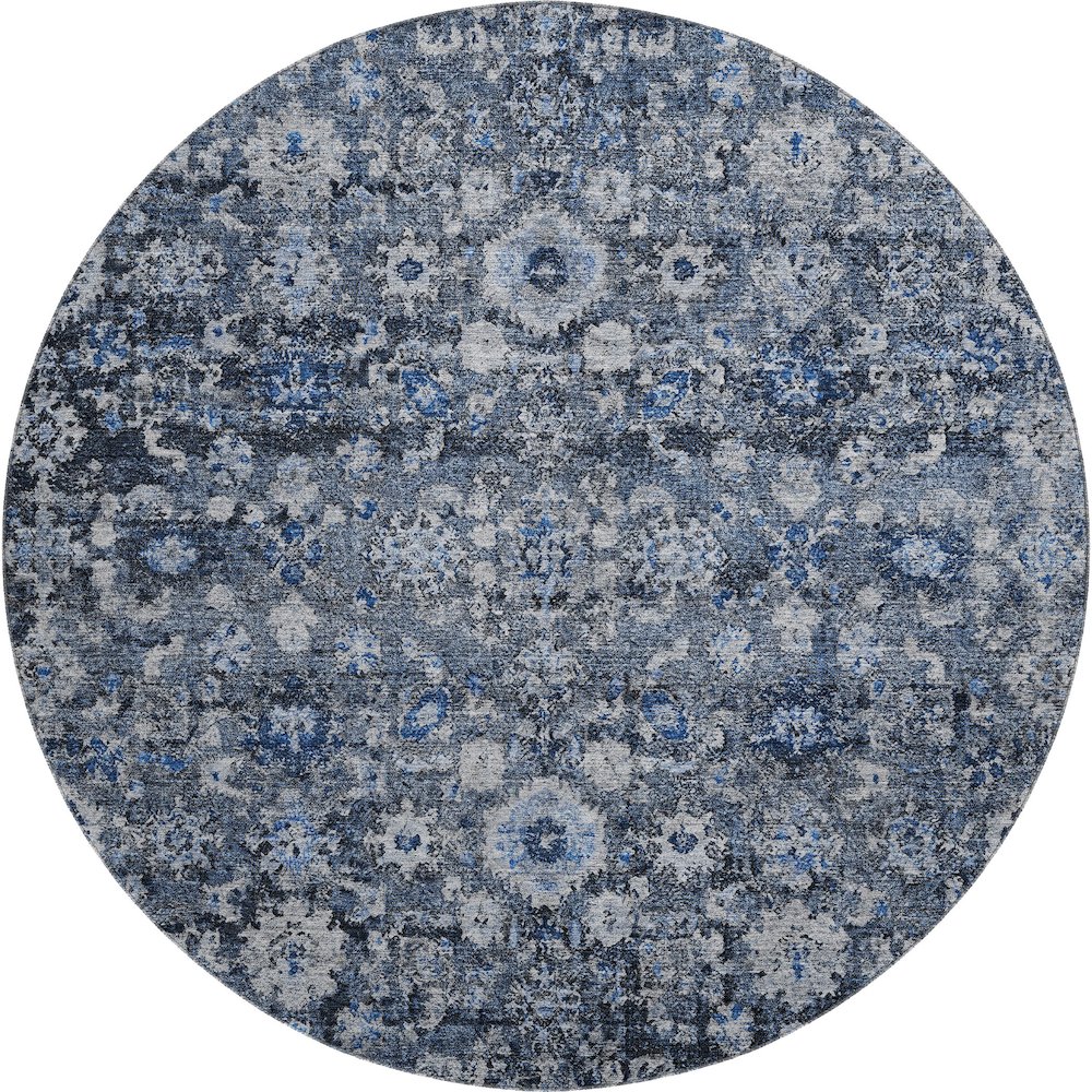 Premium Machine Washable Mayfield  Blue 8' x 8' Round Rug. Picture 1