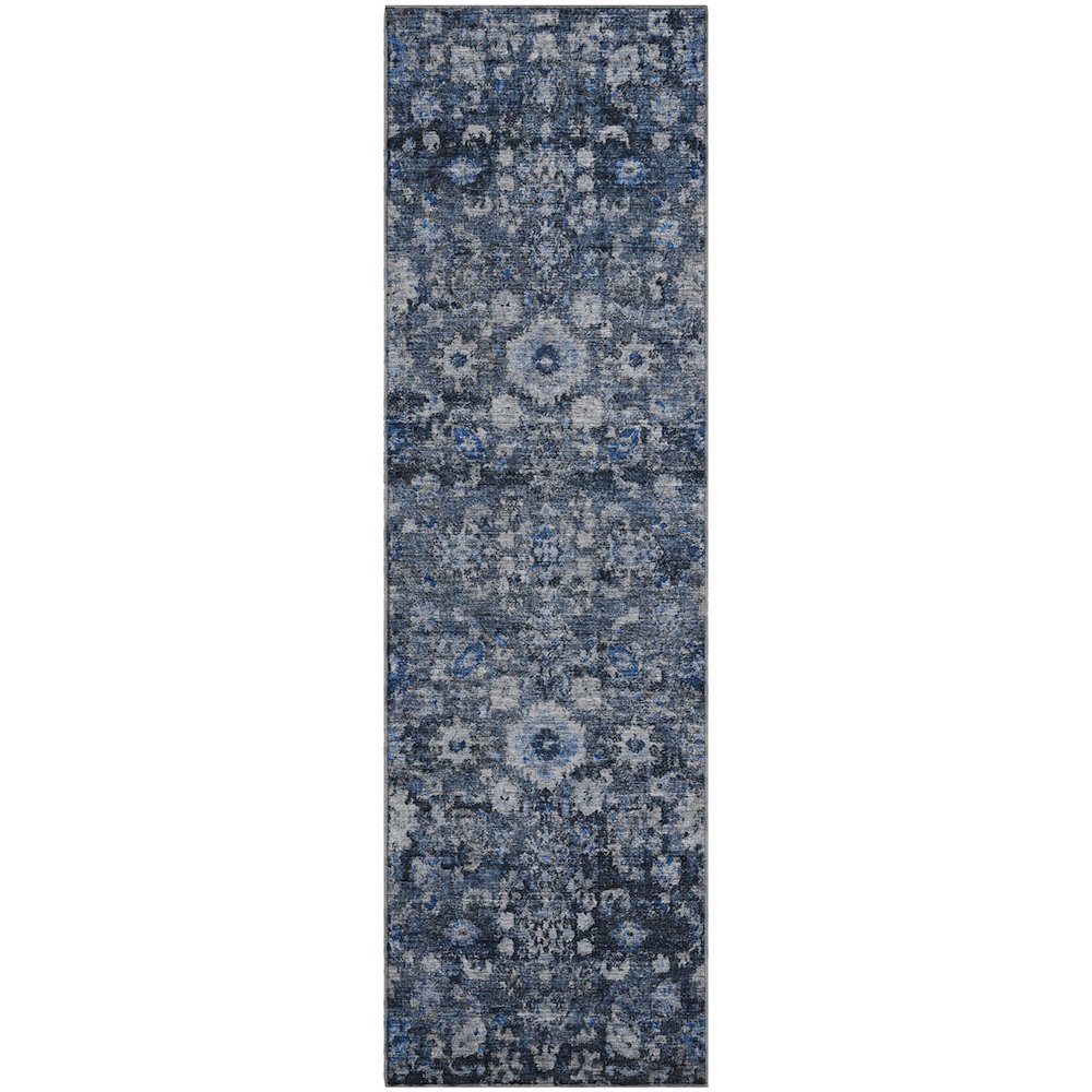 Premium Machine Washable Mayfield  Blue 2'3" x 7'6" Runner Rug. Picture 1