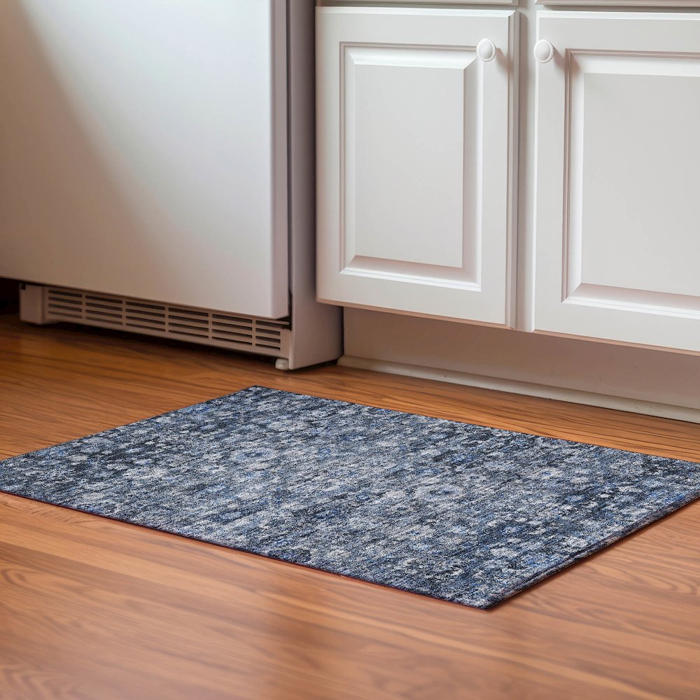 Premium Machine Washable Mayfield  Blue 1'8" x 2'6" Rug. Picture 5