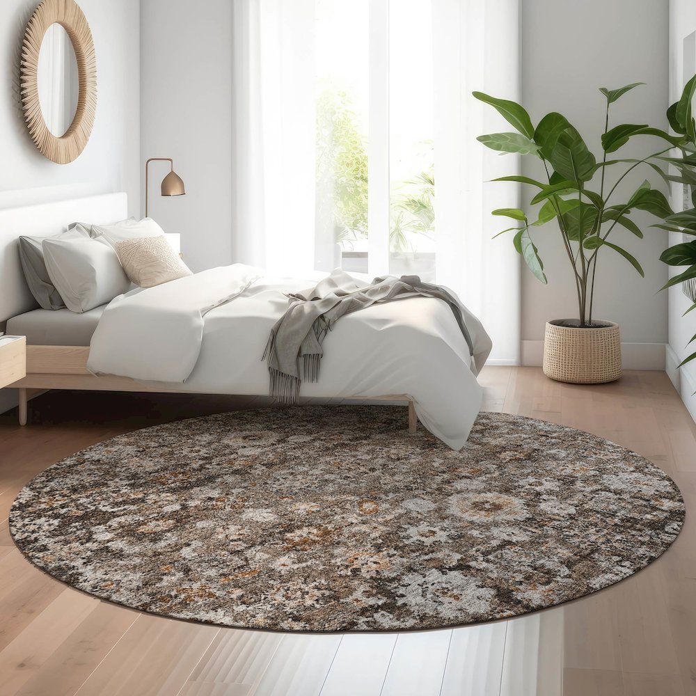 Premium Machine Washable Mayfield  Fudge 8' x 8' Round Rug. Picture 5
