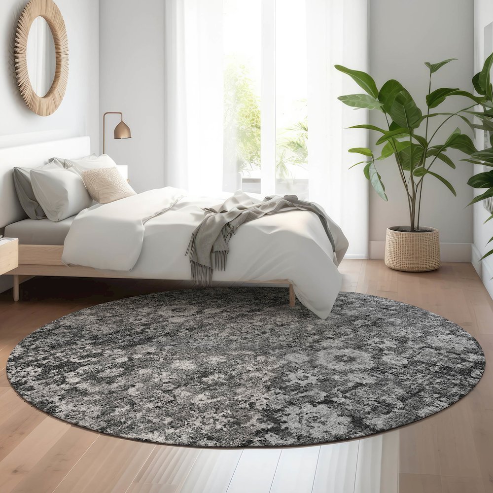 Premium Machine Washable Mayfield  Gray 8' x 8' Round Rug. Picture 5