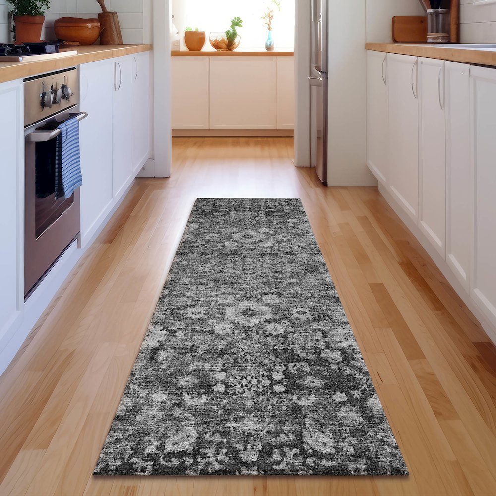 Premium Machine Washable Mayfield  Gray 2'3" x 7'6" Runner Rug. Picture 5