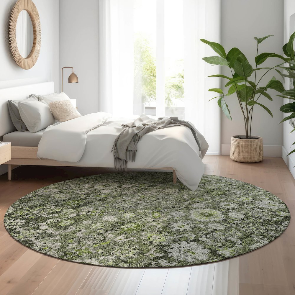 Premium Machine Washable Mayfield  Green 8' x 8' Round Rug. Picture 5