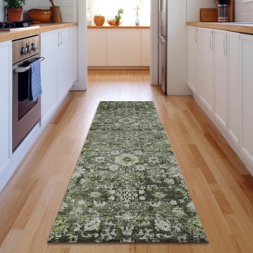 Premium Machine Washable Mayfield  Green 2'3" x 7'6" Runner Rug. Picture 5