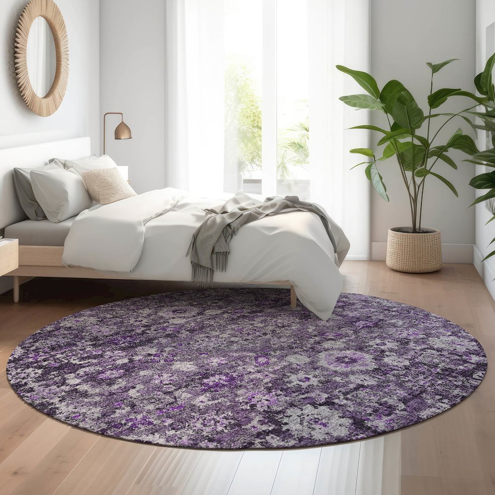 Premium Machine Washable Mayfield  Purple 8' x 8' Round Rug. Picture 5