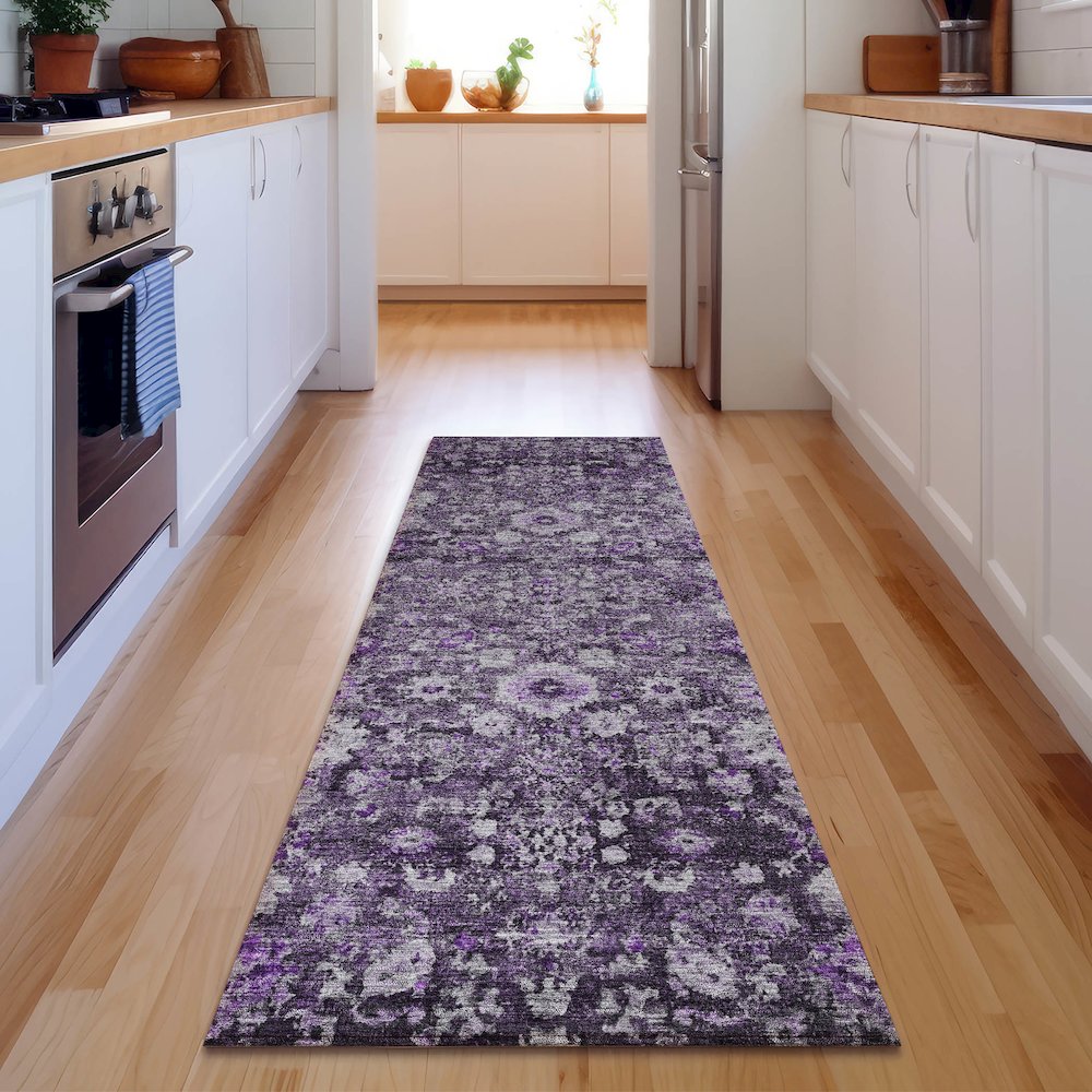 Premium Machine Washable Mayfield  Purple 2'3" x 7'6" Runner Rug. Picture 5