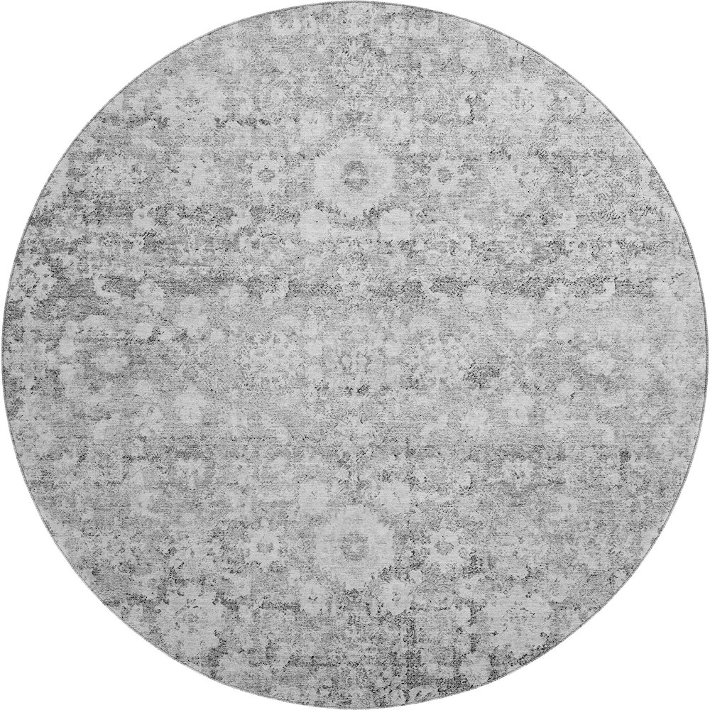 Premium Machine Washable Mayfield  Silver 8' x 8' Round Rug. Picture 1