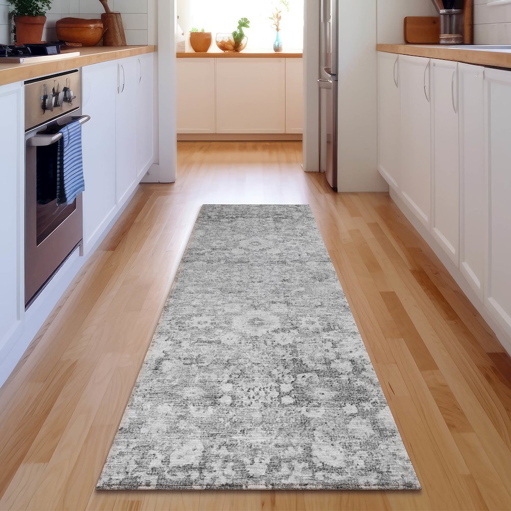 Premium Machine Washable Mayfield  Silver 2'3" x 7'6" Runner Rug. Picture 5
