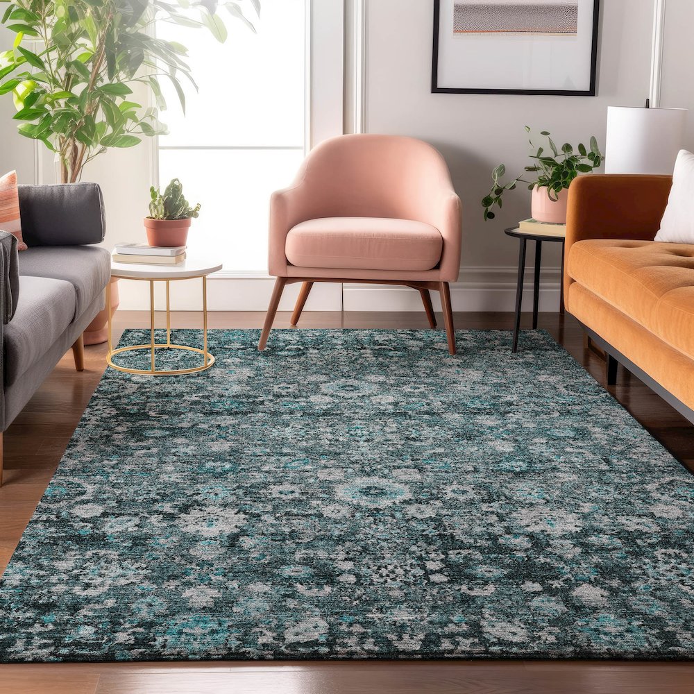 Premium Machine Washable Mayfield  Teal 2'6" x 3'10" Rug. Picture 5