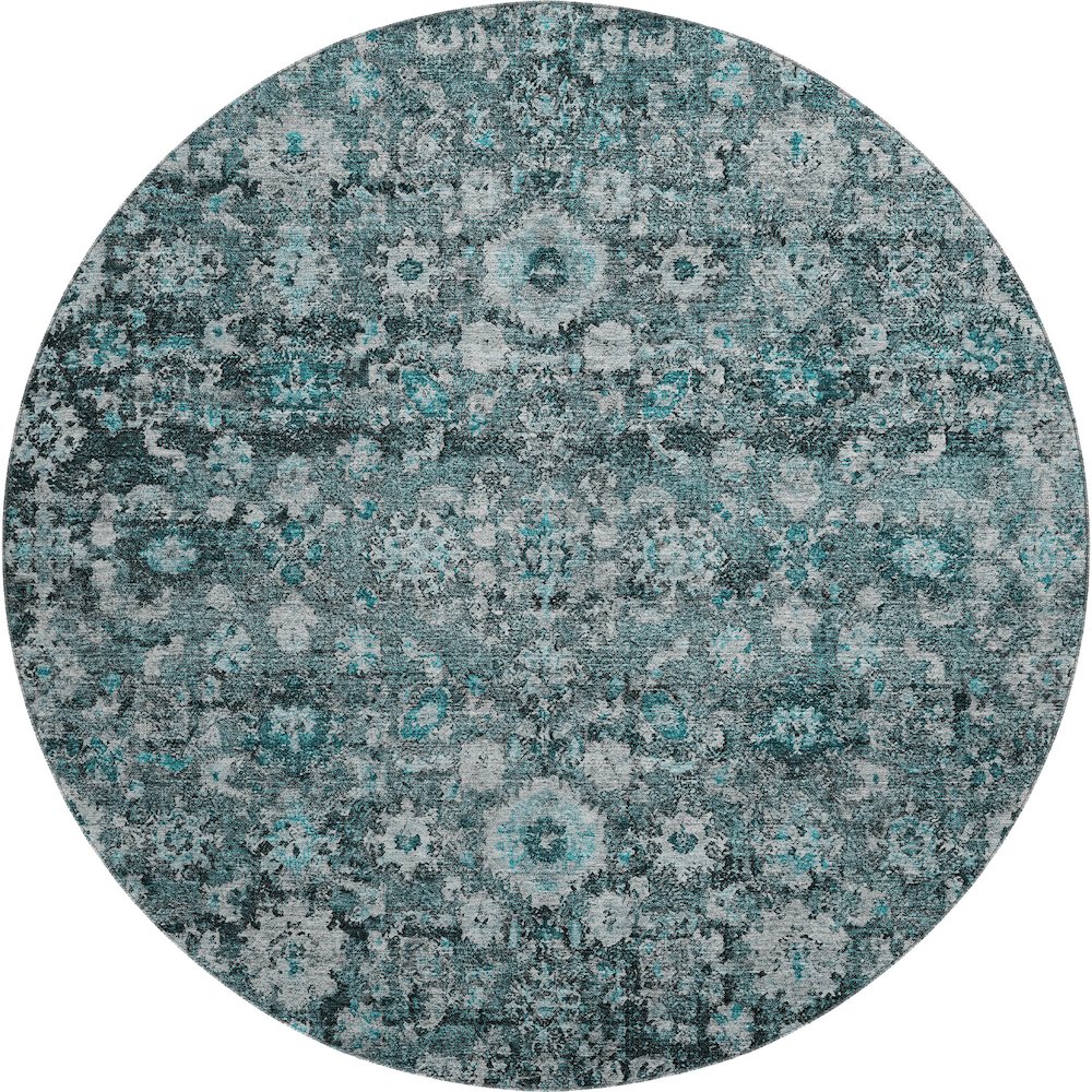 Premium Machine Washable Mayfield  Teal 8' x 8' Round Rug. Picture 1