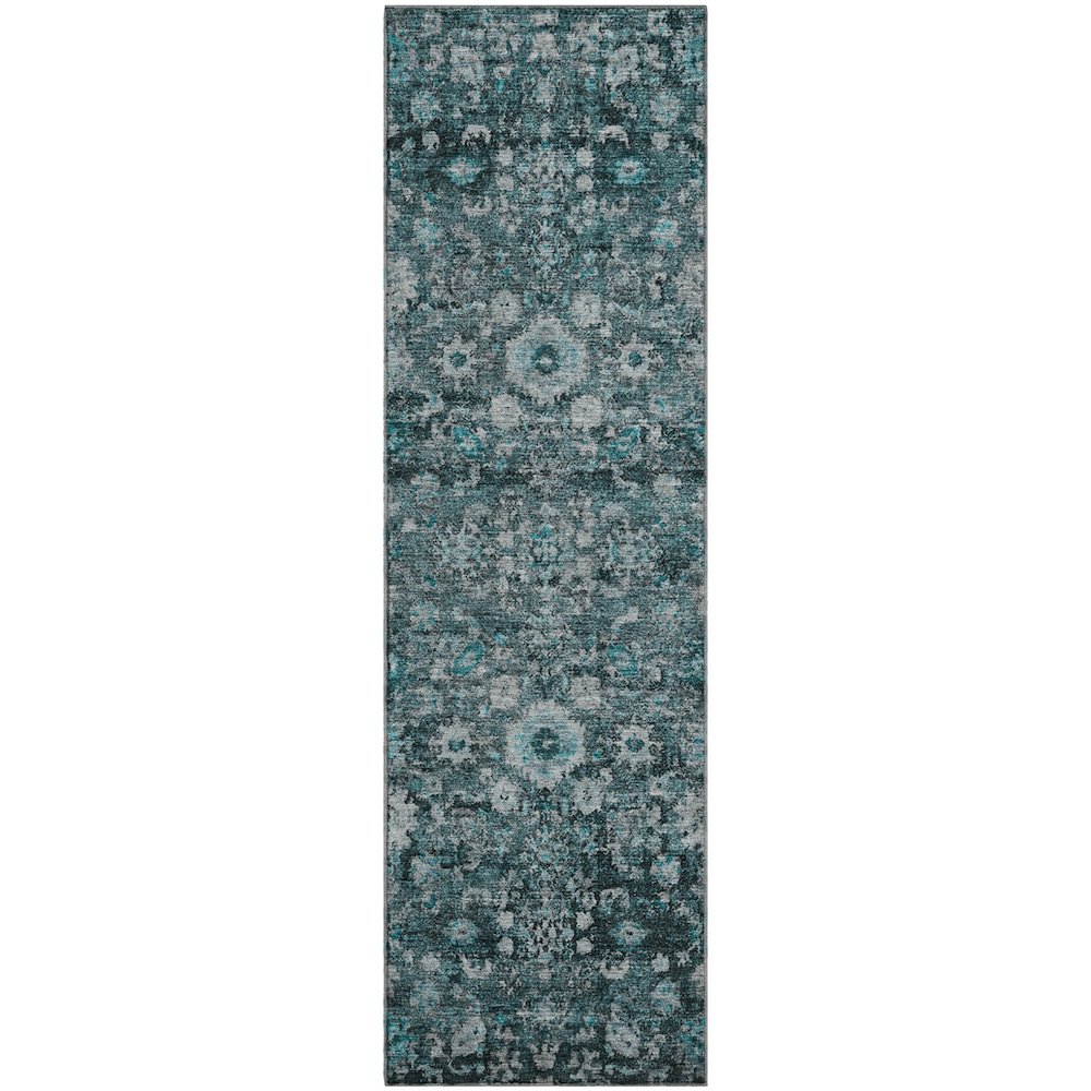 Premium Machine Washable Mayfield  Teal 2'3" x 7'6" Runner Rug. Picture 1
