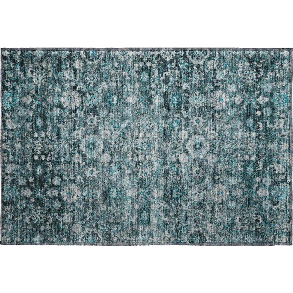 Premium Machine Washable Mayfield  Teal 1'8" x 2'6" Rug. Picture 1