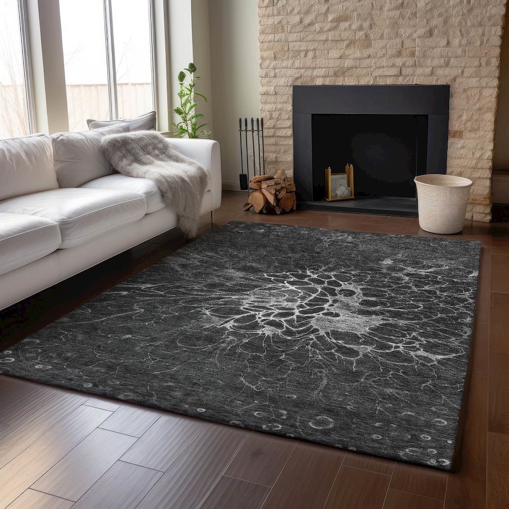 Premium Machine Washable Mayfield AMF652 Charcoal 2'6" x 3'10" Rug. Picture 6