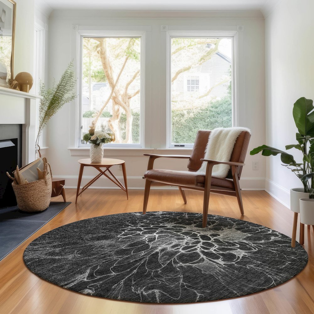 Premium Machine Washable Mayfield AMF652 Charcoal 8' x 8' Round Rug. Picture 5