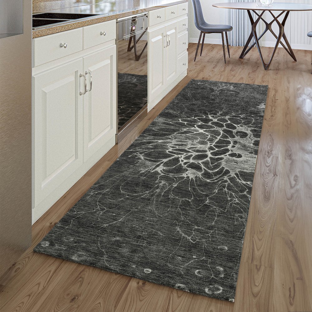Premium Machine Washable Mayfield AMF652 Charcoal 2'3" x 7'6" Runner Rug. Picture 5