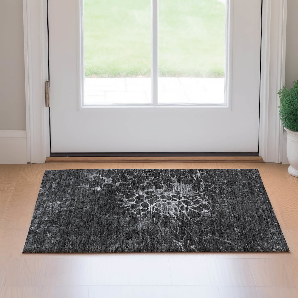 Premium Machine Washable Mayfield AMF652 Charcoal 1'8" x 2'6" Rug. Picture 5