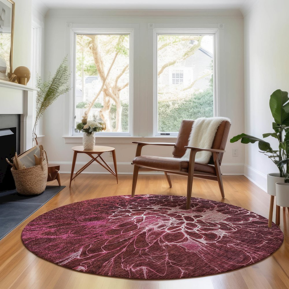 Premium Machine Washable Mayfield AMF652 Merlot 8' x 8' Round Rug. Picture 5