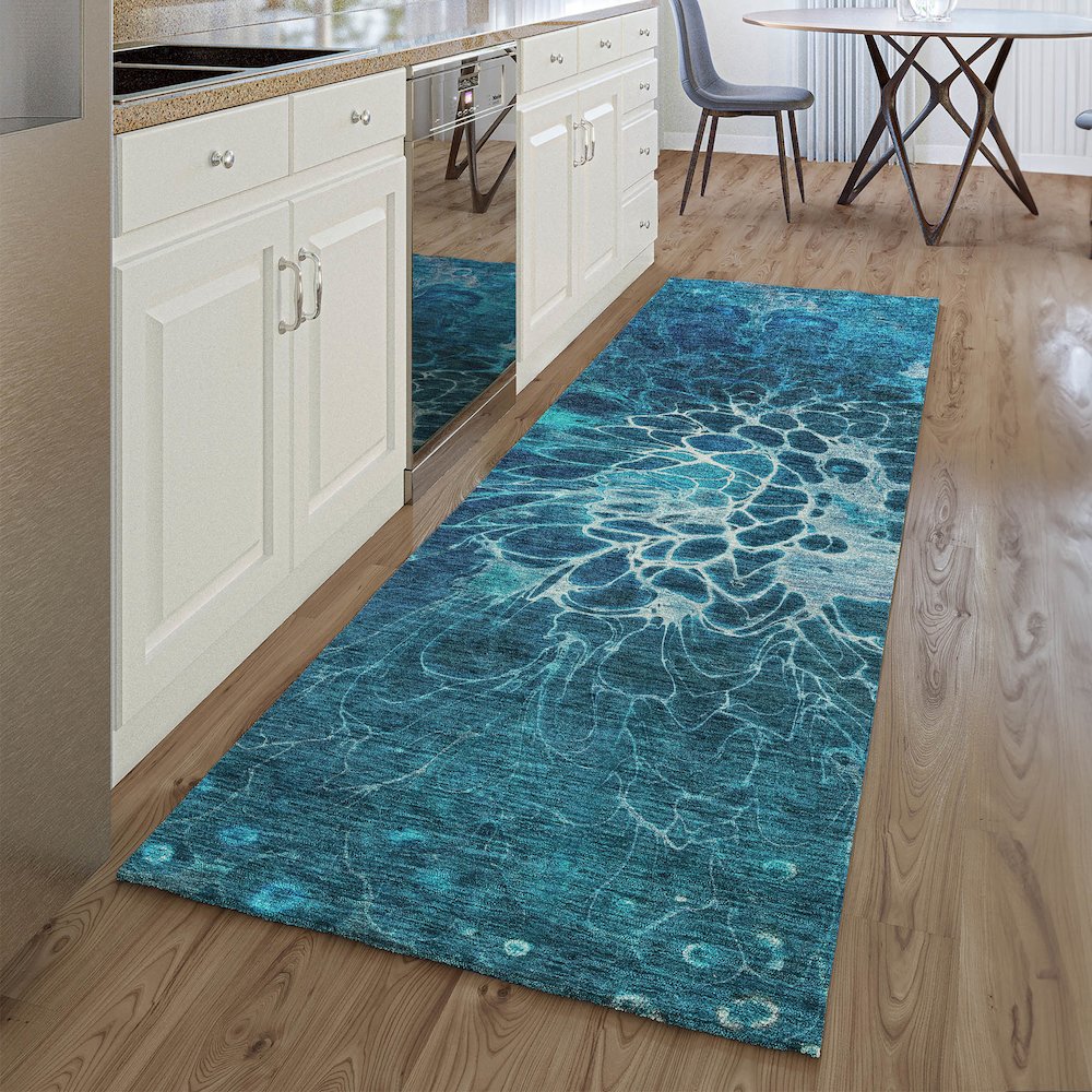 Premium Machine Washable Mayfield AMF652 Navy 2'3" x 7'6" Runner Rug. Picture 5