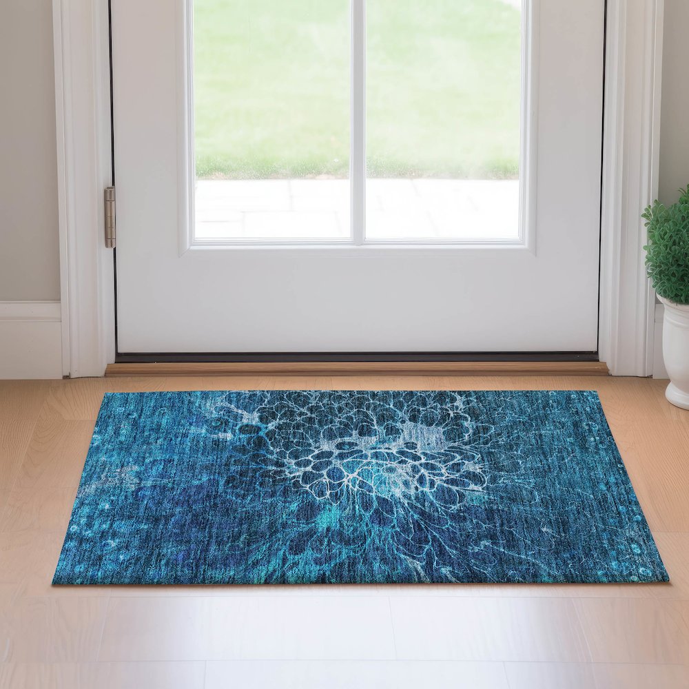 Premium Machine Washable Mayfield AMF652 Navy 1'8" x 2'6" Rug. Picture 5