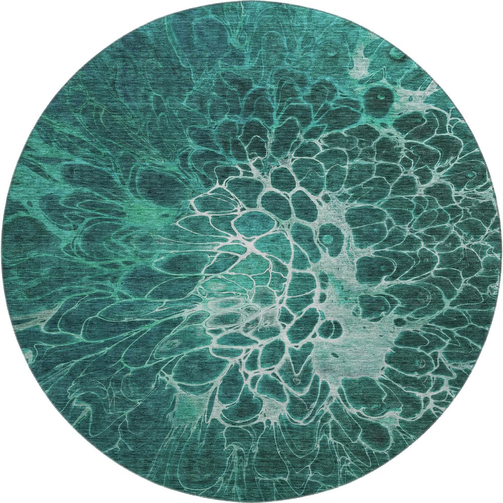 Premium Machine Washable Mayfield AMF652 Teal 8' x 8' Round Rug. Picture 1