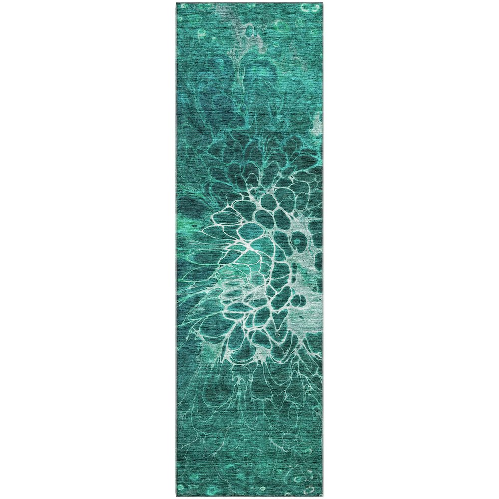 Premium Machine Washable Mayfield AMF652 Teal 2'3" x 7'6" Runner Rug. Picture 1