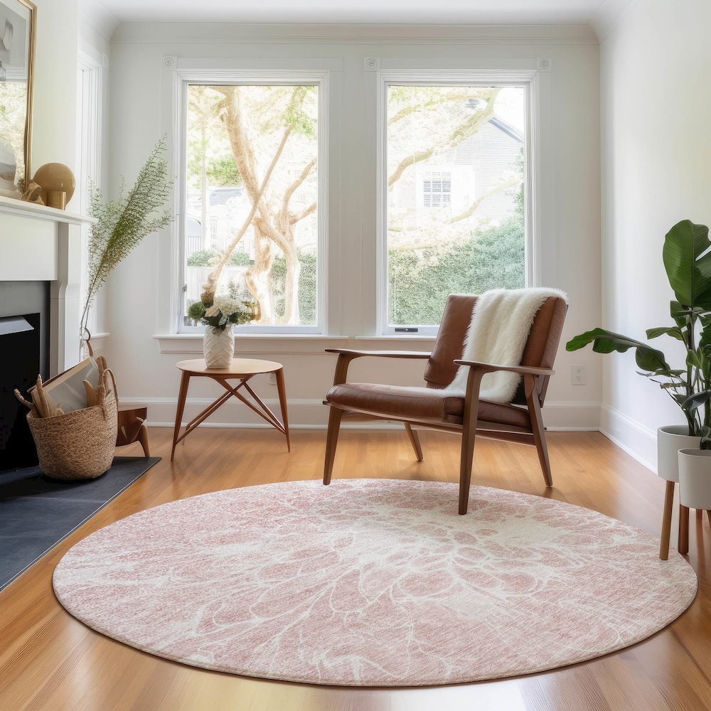 Premium Machine Washable Mayfield AMF653 Pink 8' x 8' Round Rug. Picture 5