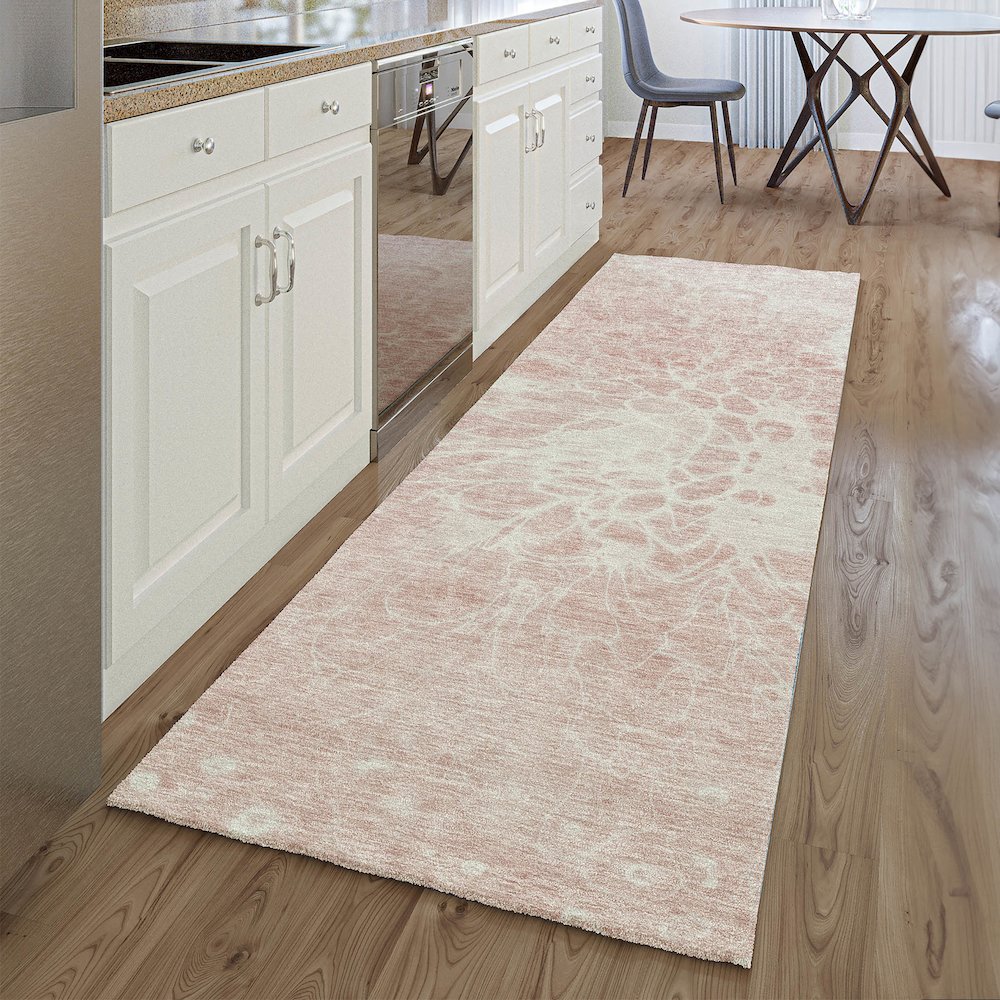 Premium Machine Washable Mayfield AMF653 Pink 2'3" x 7'6" Runner Rug. Picture 5