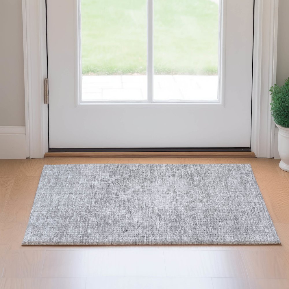 Premium Machine Washable Mayfield AMF653 Silver 1'8" x 2'6" Rug. Picture 5