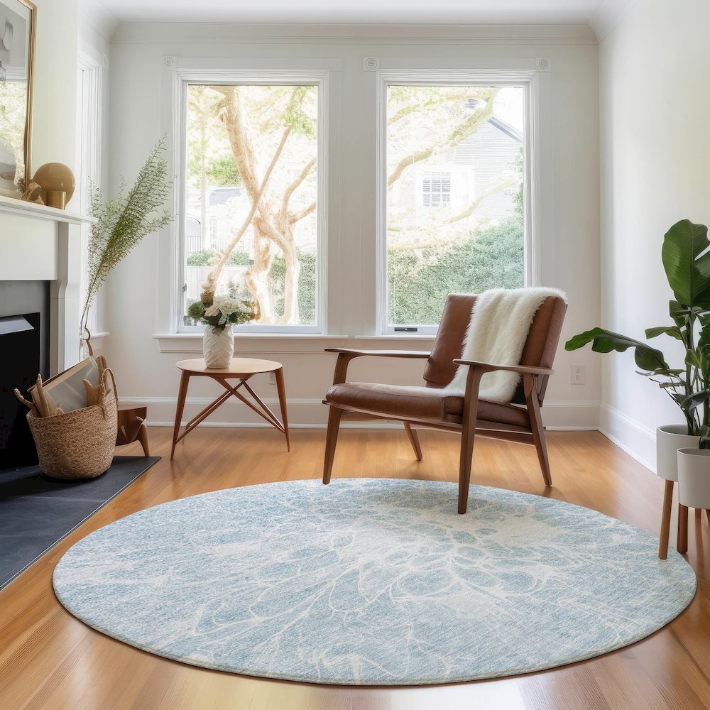 Premium Machine Washable Mayfield AMF653 Sky 8' x 8' Round Rug. Picture 5