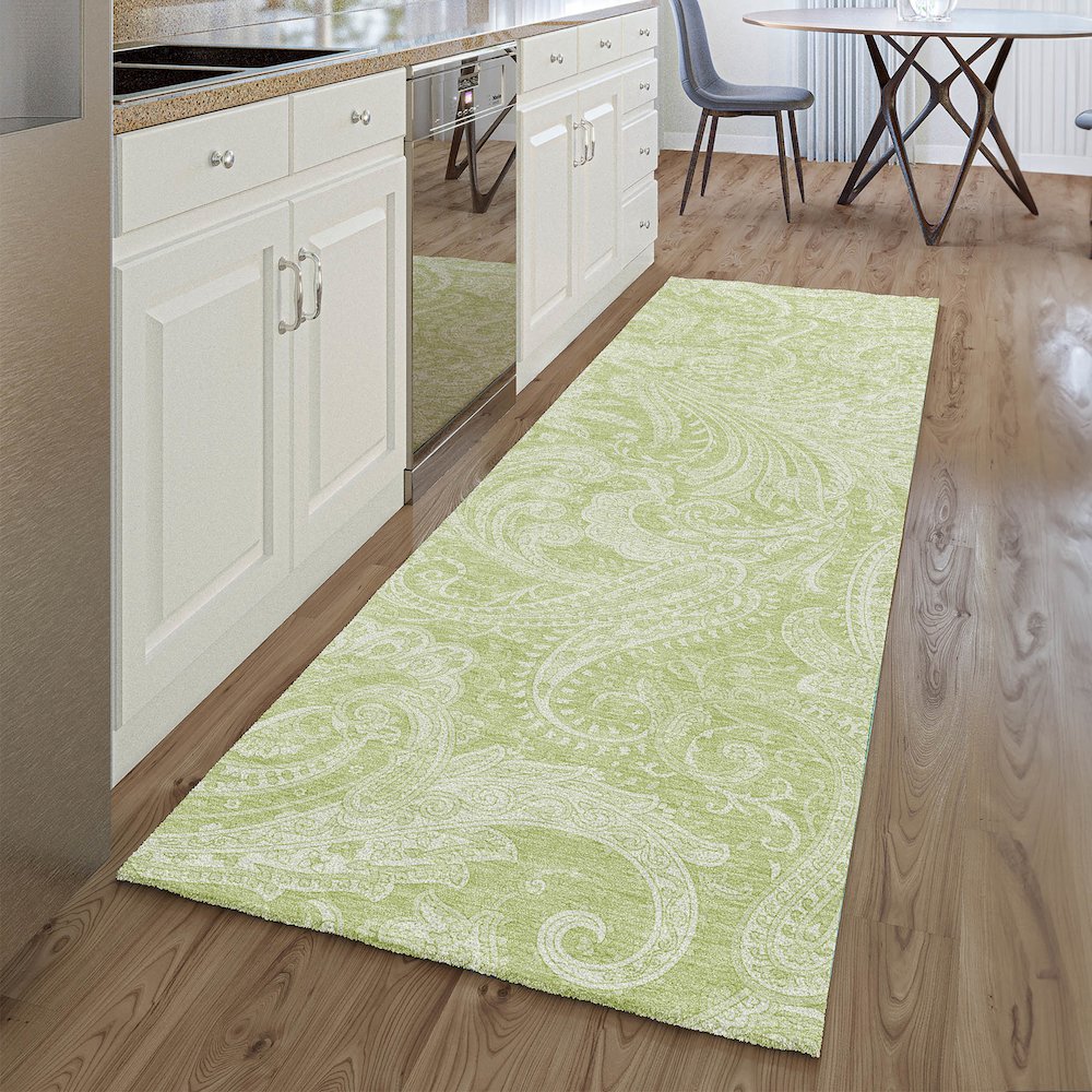 Premium Machine Washable Mayfield AMF654 Aloe 2'3" x 7'6" Runner Rug. Picture 5
