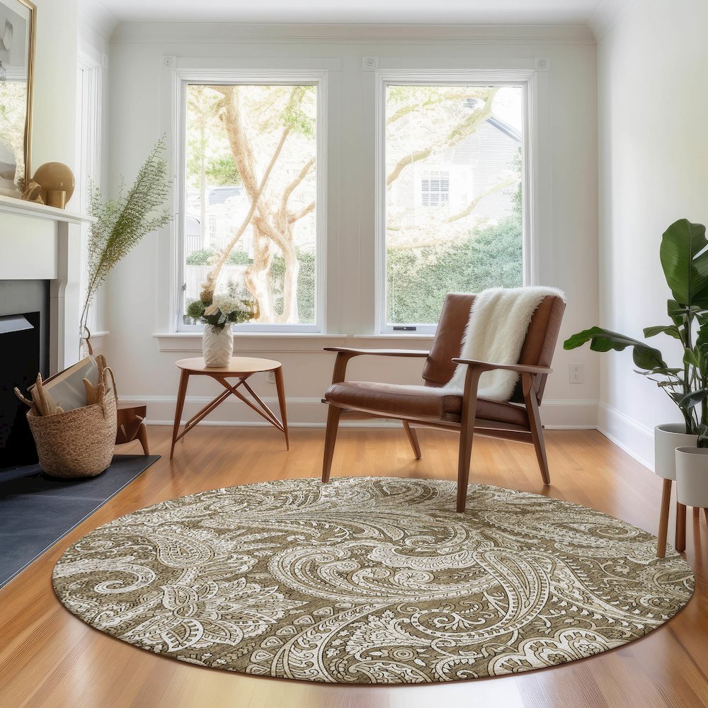 Premium Machine Washable Mayfield AMF654 Chocolate 8' x 8' Round Rug. Picture 5