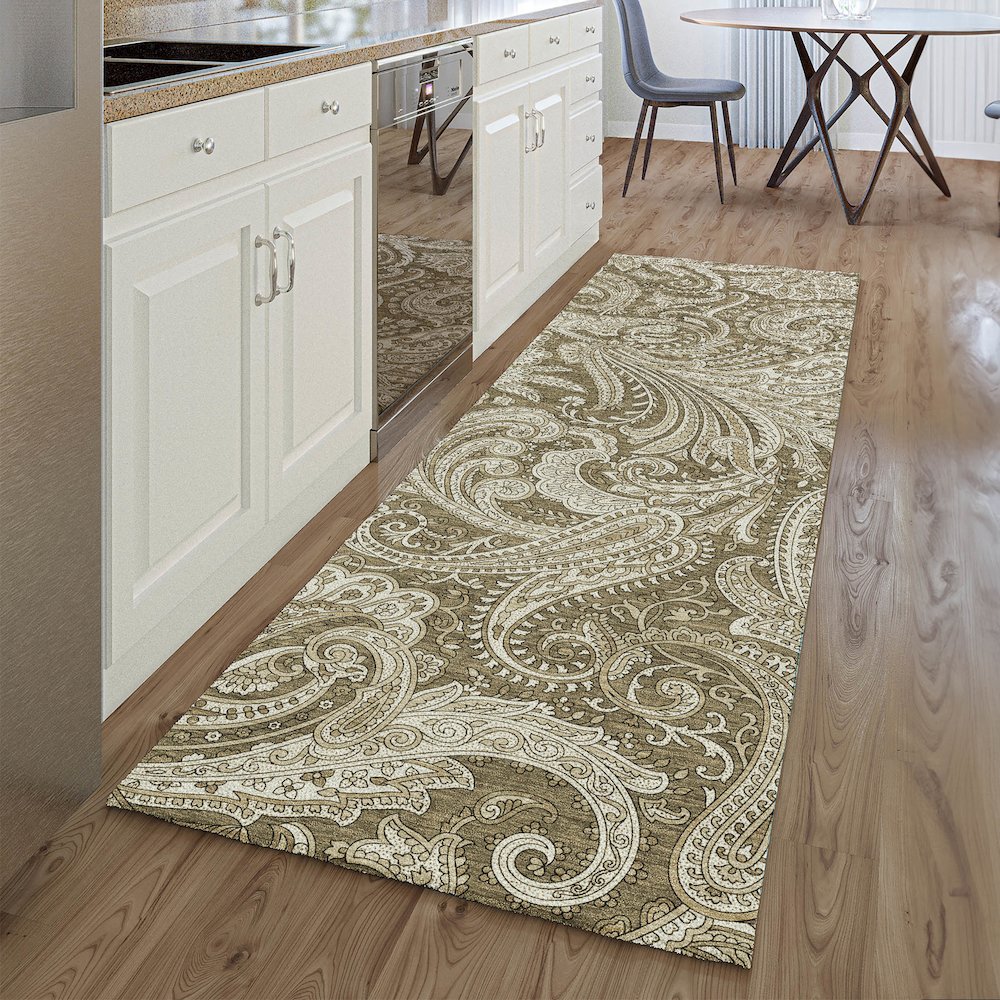 Premium Machine Washable Mayfield AMF654 Chocolate 2'3" x 7'6" Runner Rug. Picture 5