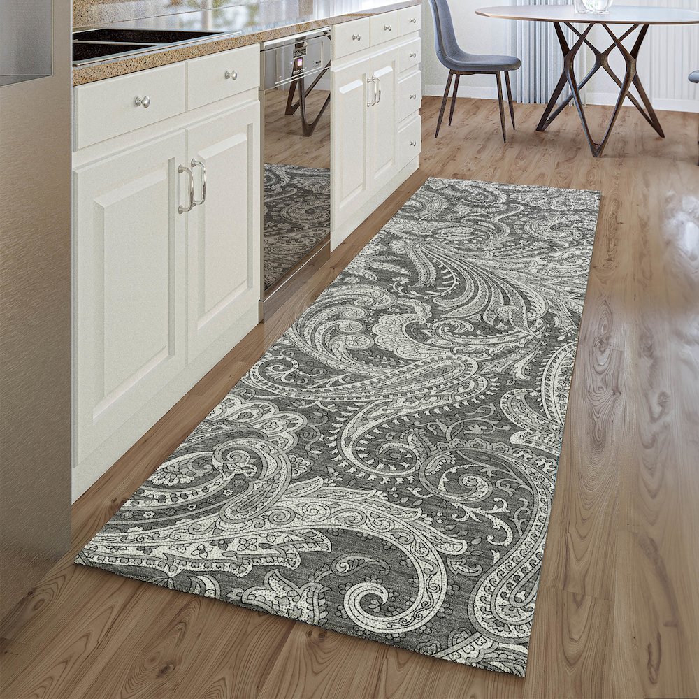 Premium Machine Washable Mayfield AMF654 Gray 2'3" x 7'6" Runner Rug. Picture 5