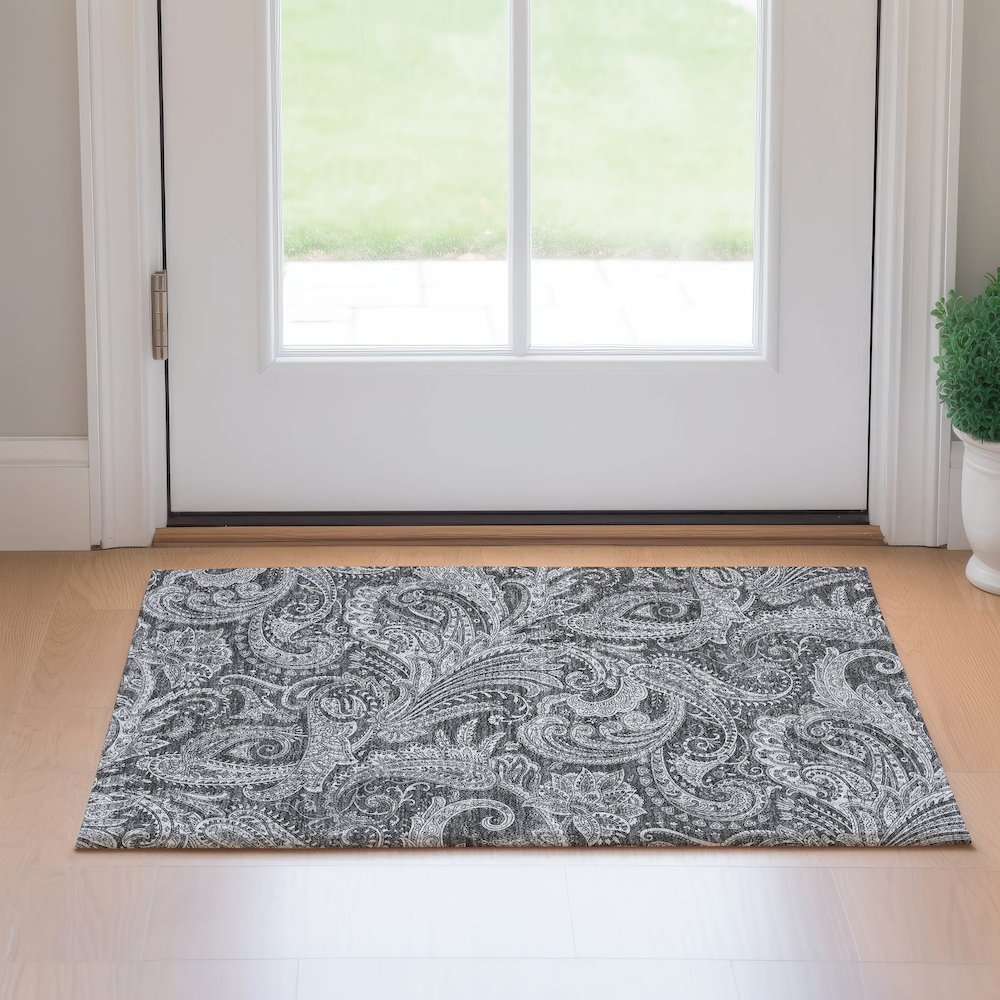 Premium Machine Washable Mayfield AMF654 Gray 1'8" x 2'6" Rug. Picture 5