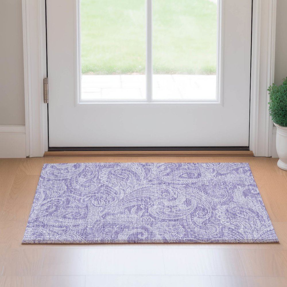 Premium Machine Washable Mayfield AMF654 Lavender 1'8" x 2'6" Rug. Picture 5