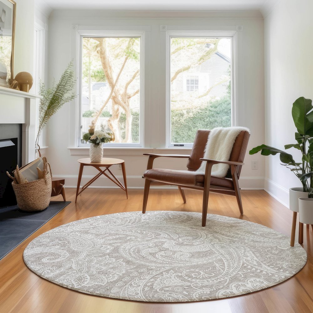 Premium Machine Washable Mayfield AMF654 Taupe 8' x 8' Round Rug. Picture 5
