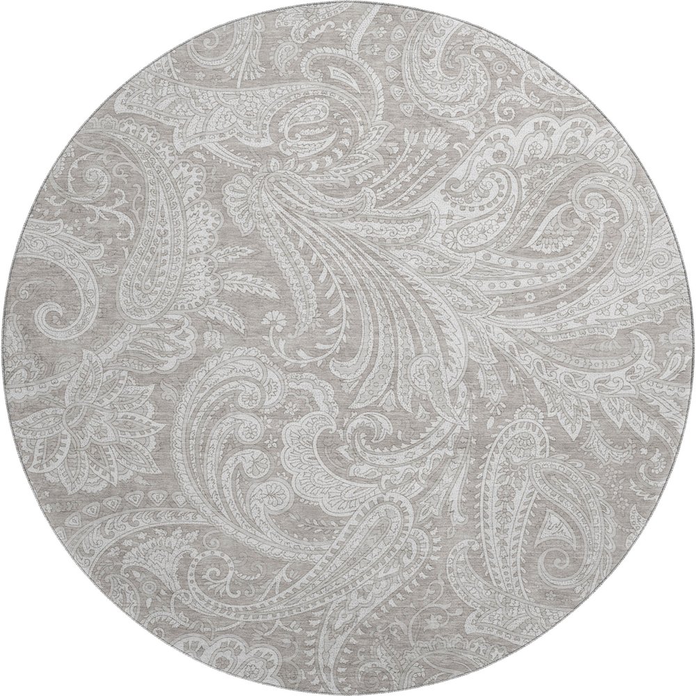 Premium Machine Washable Mayfield AMF654 Taupe 8' x 8' Round Rug. Picture 1