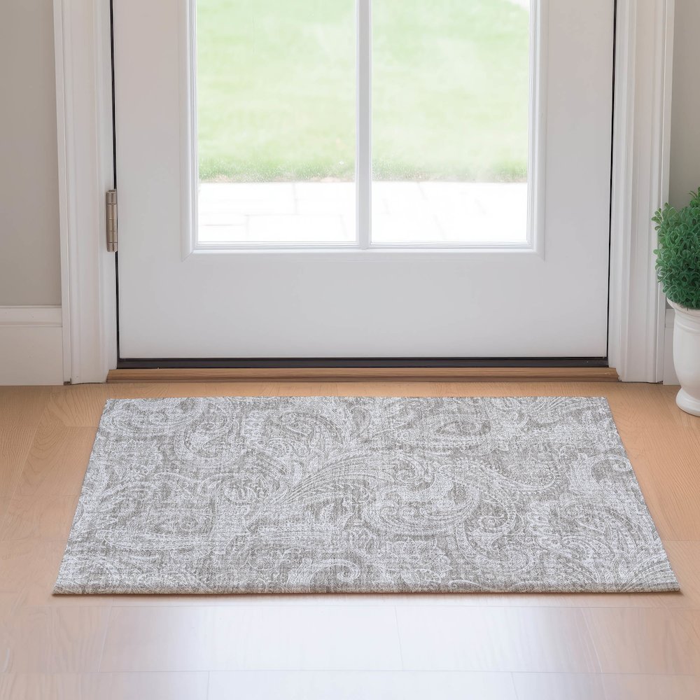 Premium Machine Washable Mayfield AMF654 Taupe 1'8" x 2'6" Rug. Picture 5