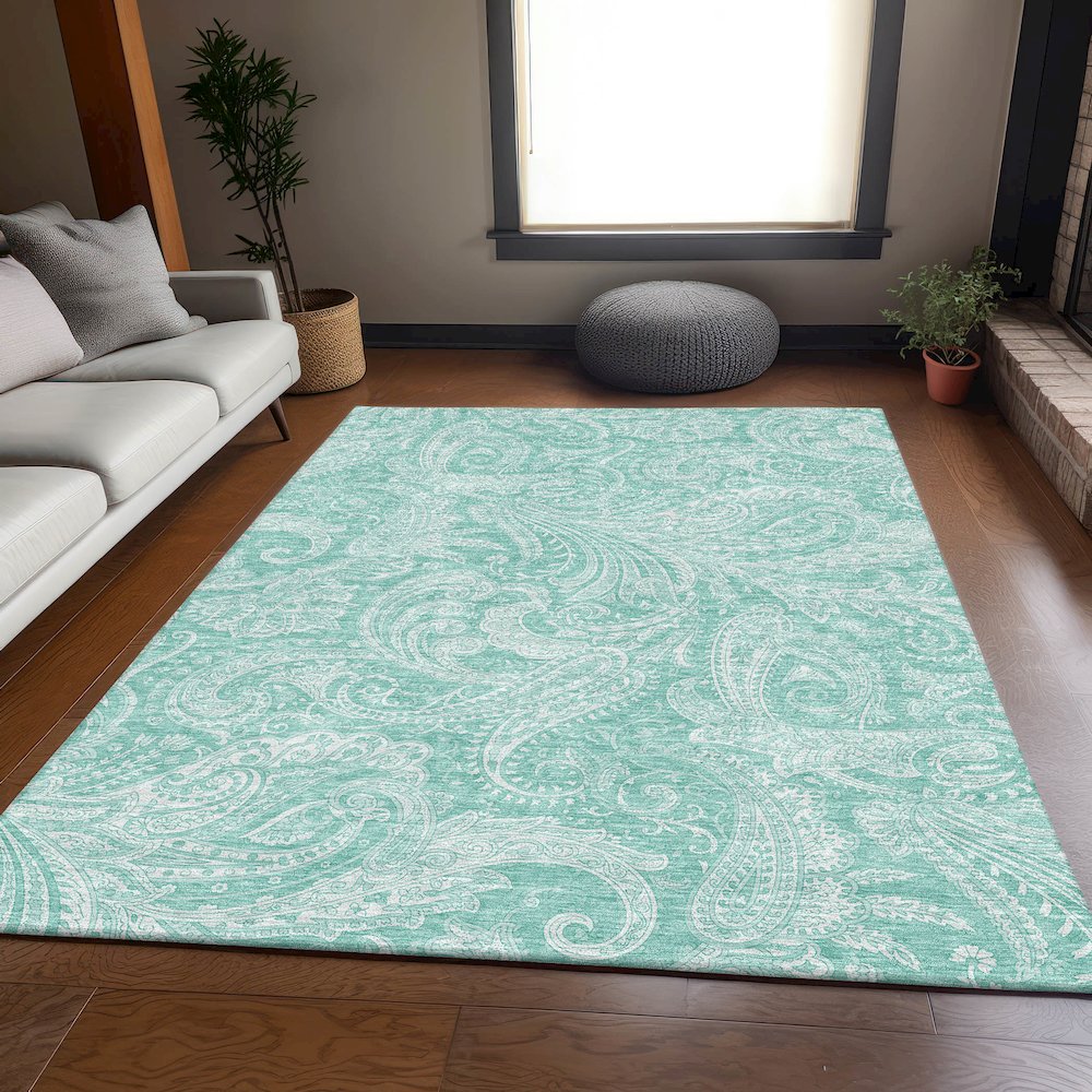 Premium Machine Washable Mayfield AMF654 Teal 2'6" x 3'10" Rug. Picture 5