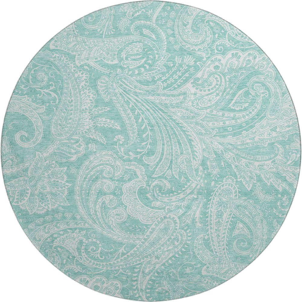 Premium Machine Washable Mayfield AMF654 Teal 8' x 8' Round Rug. Picture 1