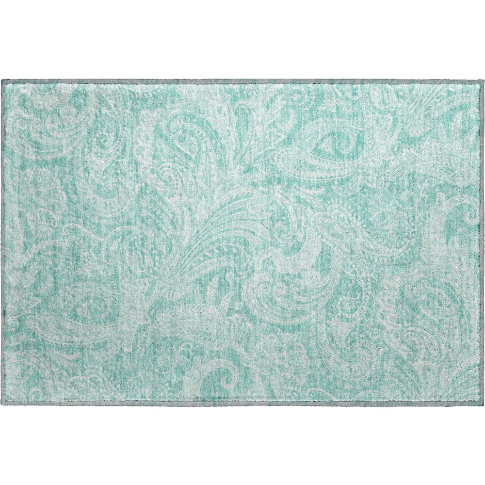 Premium Machine Washable Mayfield AMF654 Teal 1'8" x 2'6" Rug. Picture 1