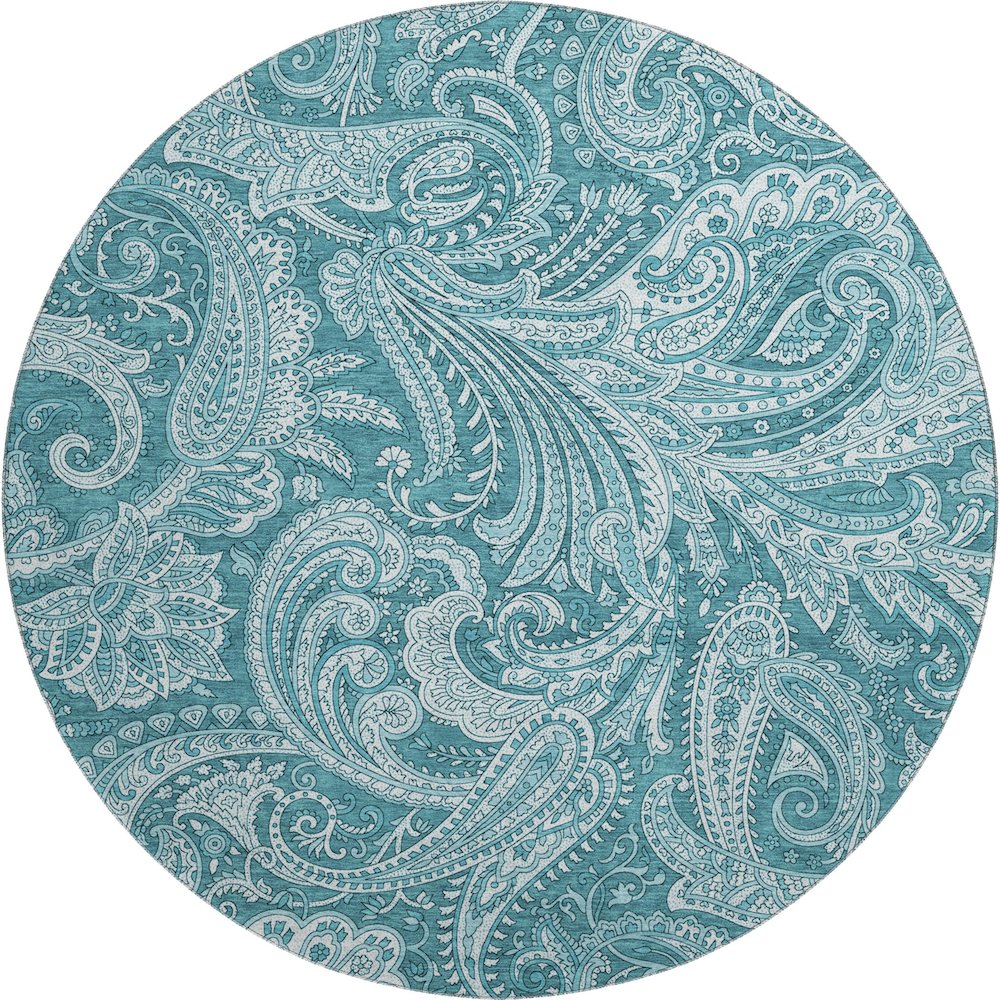 Premium Machine Washable Mayfield AMF654 Turquoise 8' x 8' Round Rug. Picture 1