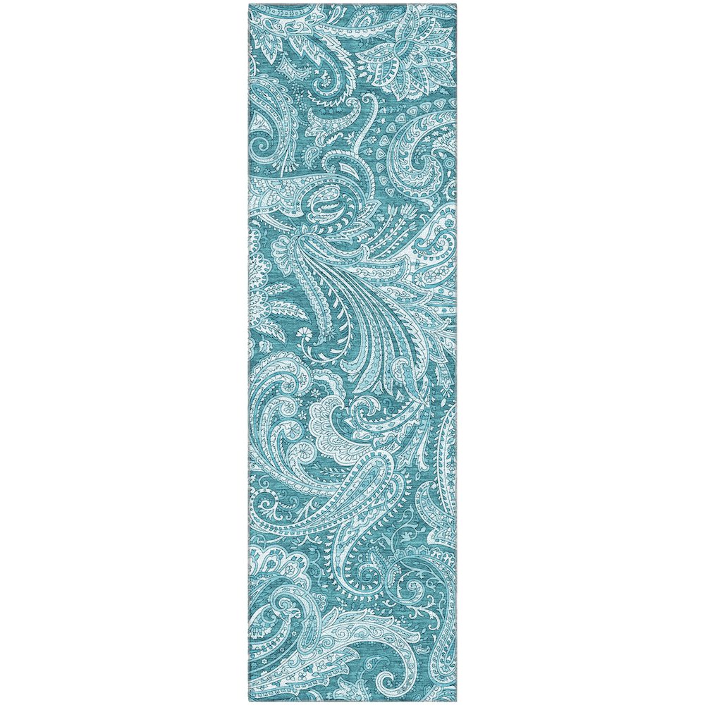 Premium Machine Washable Mayfield AMF654 Turquoise 2'3" x 7'6" Runner Rug. Picture 1