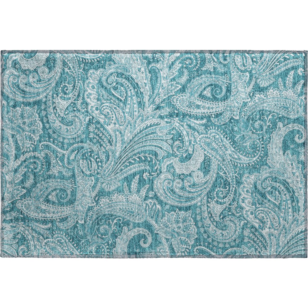 Premium Machine Washable Mayfield AMF654 Turquoise 1'8" x 2'6" Rug. Picture 1