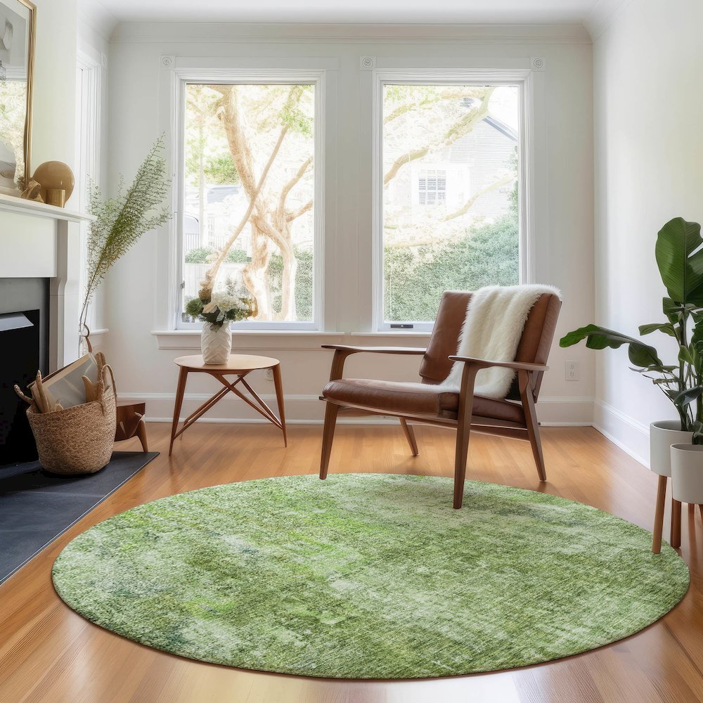 Premium Machine Washable Mayfield AMF656 Olive 8' x 8' Round Rug. Picture 5